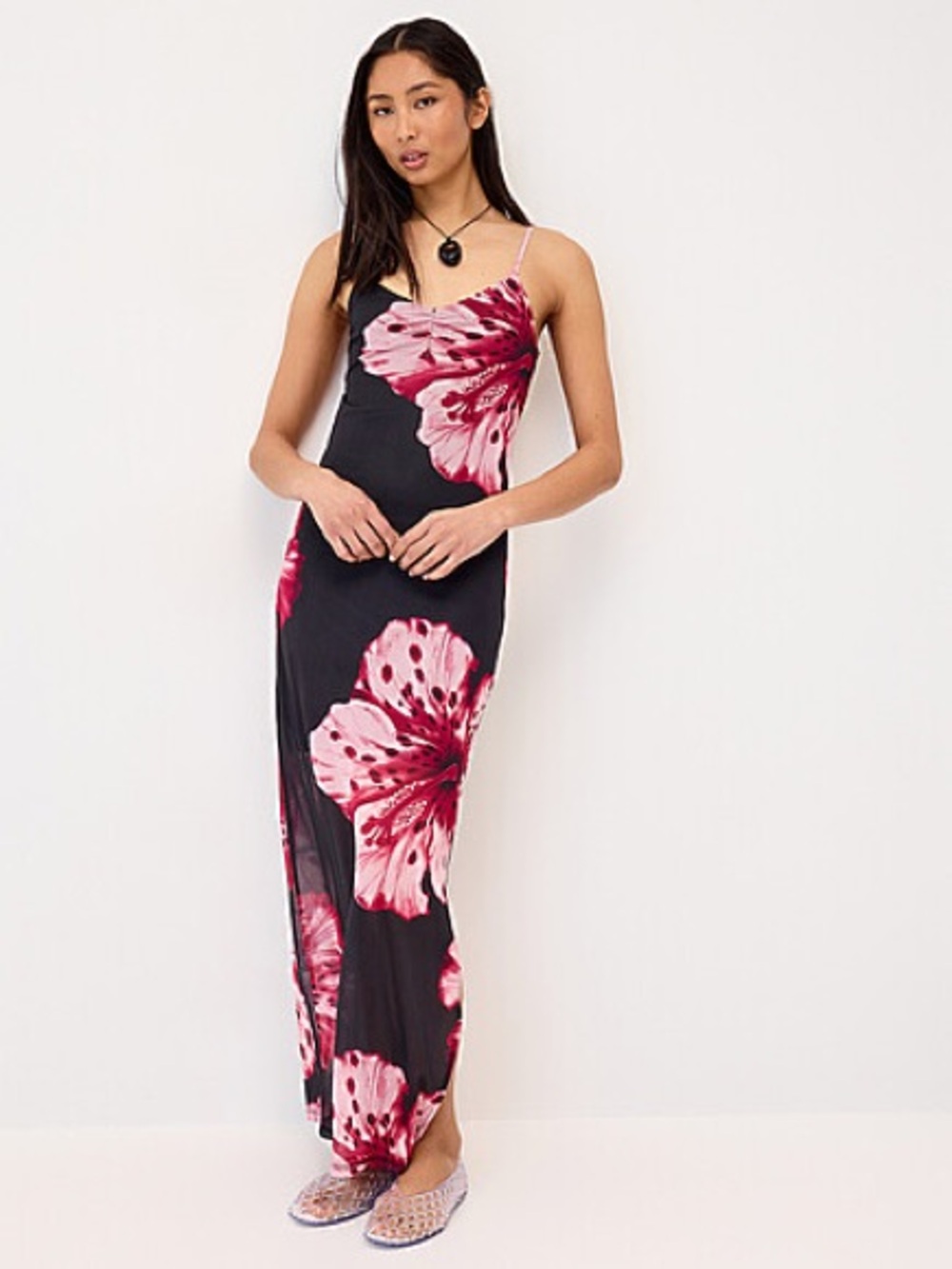 NWT ONLY Black & Red Floral Mesh Maxi Dress Size S